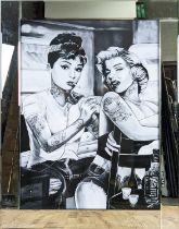 AUDREY TATTOOING MARILYN, contemporary school print, relief detail, framed, 95.5cm x 75cm.