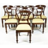 DINING CHAIRS, 87cm H x 47cm, a set of eight, Victorian mahogany with cream drop in seats, stamped J