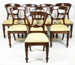 DINING CHAIRS, 87cm H x 47cm, a set of eight, Victorian mahogany with cream drop in seats, stamped J