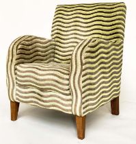 TUB ARMCHAIR, Art Deco style in wave pattern stripe two tone cut velvet, 63cm W.