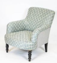 ARMCHAIR, 73cm H x 68cm, Napoleon III ebonised in Guy Goodfellow patterned fabric.