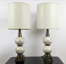 TABLE LAMPS, a pair, with shades with stitched detail, 86cm H approx.