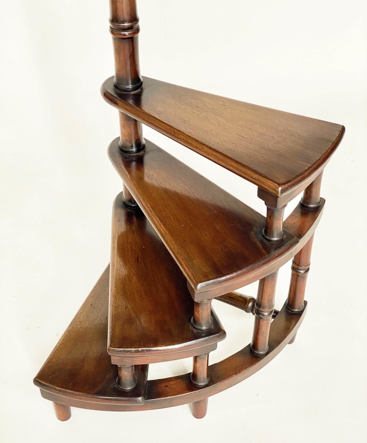 LIBRARY STEPS, a set, Georgian style mahogany with four spiral steps and pole, 114cm H. - Image 6 of 9