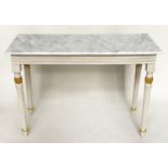 CONSOLE TABLE, Regency style grey painted and parcel gilt, with reeded frieze and supports with grey