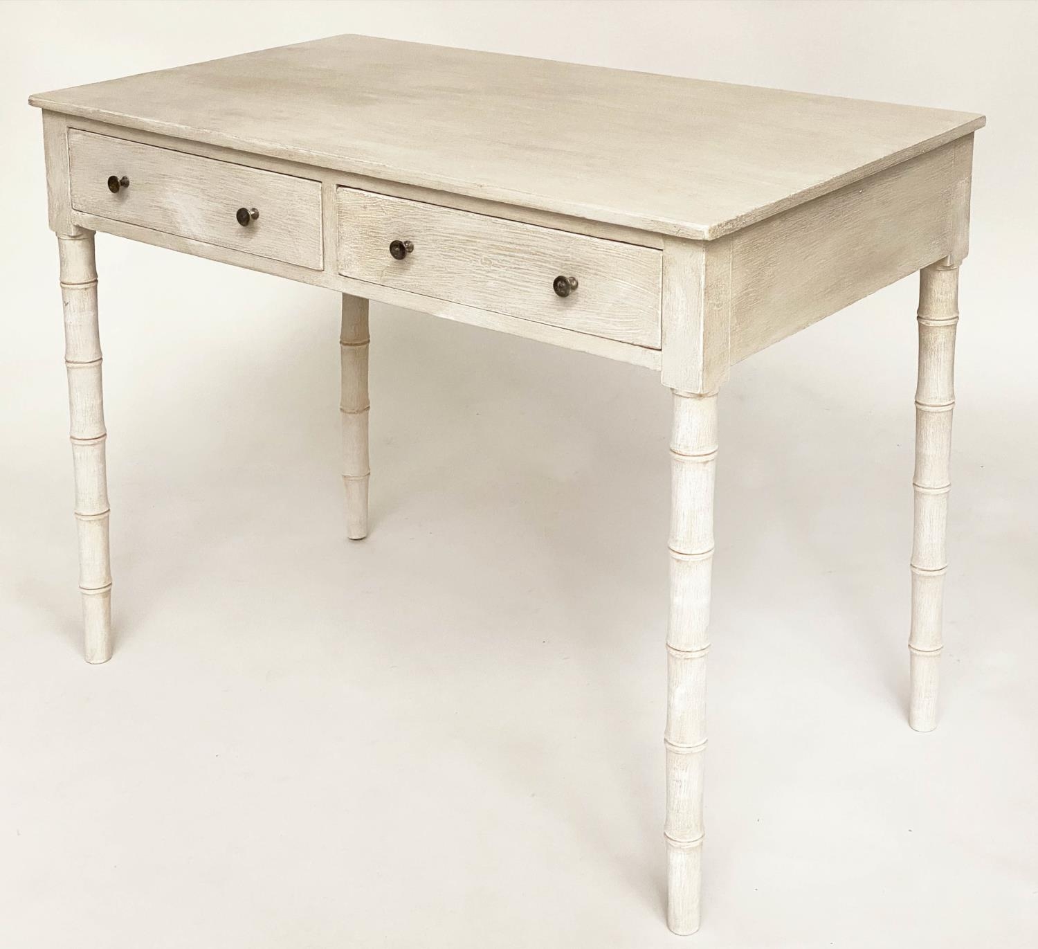 FAUX BAMBOO WRITING TABLE, early 19th century grey painted with two frieze drawers and faux bamboo - Image 5 of 11