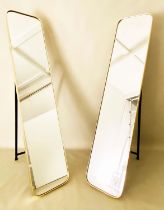 DRESSING MIRRORS, a pair, 1960s French style, floor standing, gilt frames, 145cm high, 30cm wide,