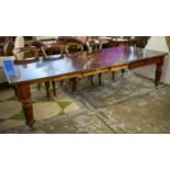 DINING TABLE, 72cm H x 115cm x 116cm L, 266cm extended, Victorian style mahogany with three extra