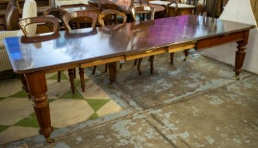 DINING TABLE, 72cm H x 115cm x 116cm L, 266cm extended, Victorian style mahogany with three extra