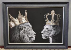 THE KING AND QUEEN, contemporary school photoprint, relief detail, framed, 105cm x 75cm.