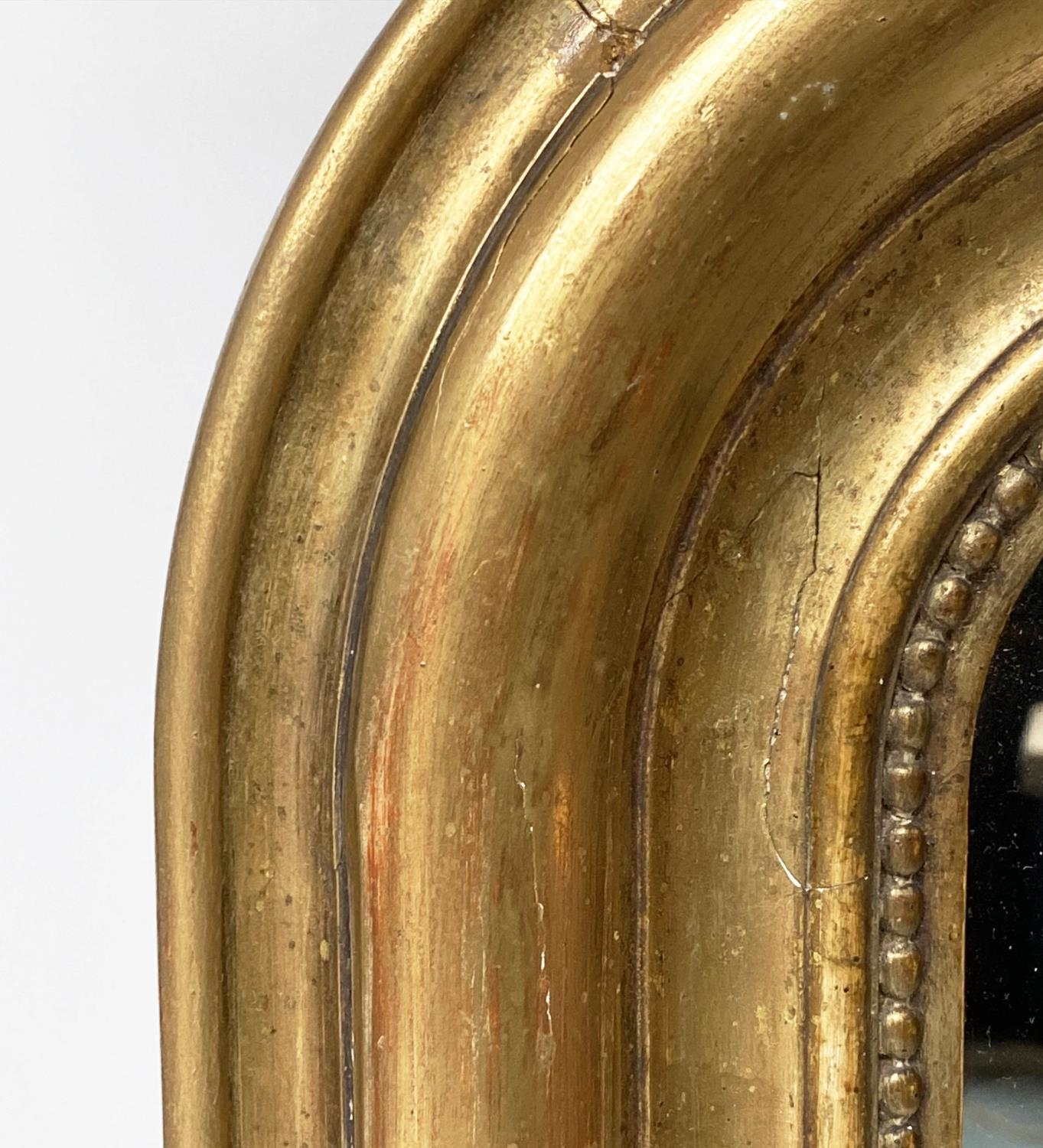 OVERMANTEL, 19th century French giltwood and gesso with arched beaded and incised frame, 74cm W x - Image 5 of 8