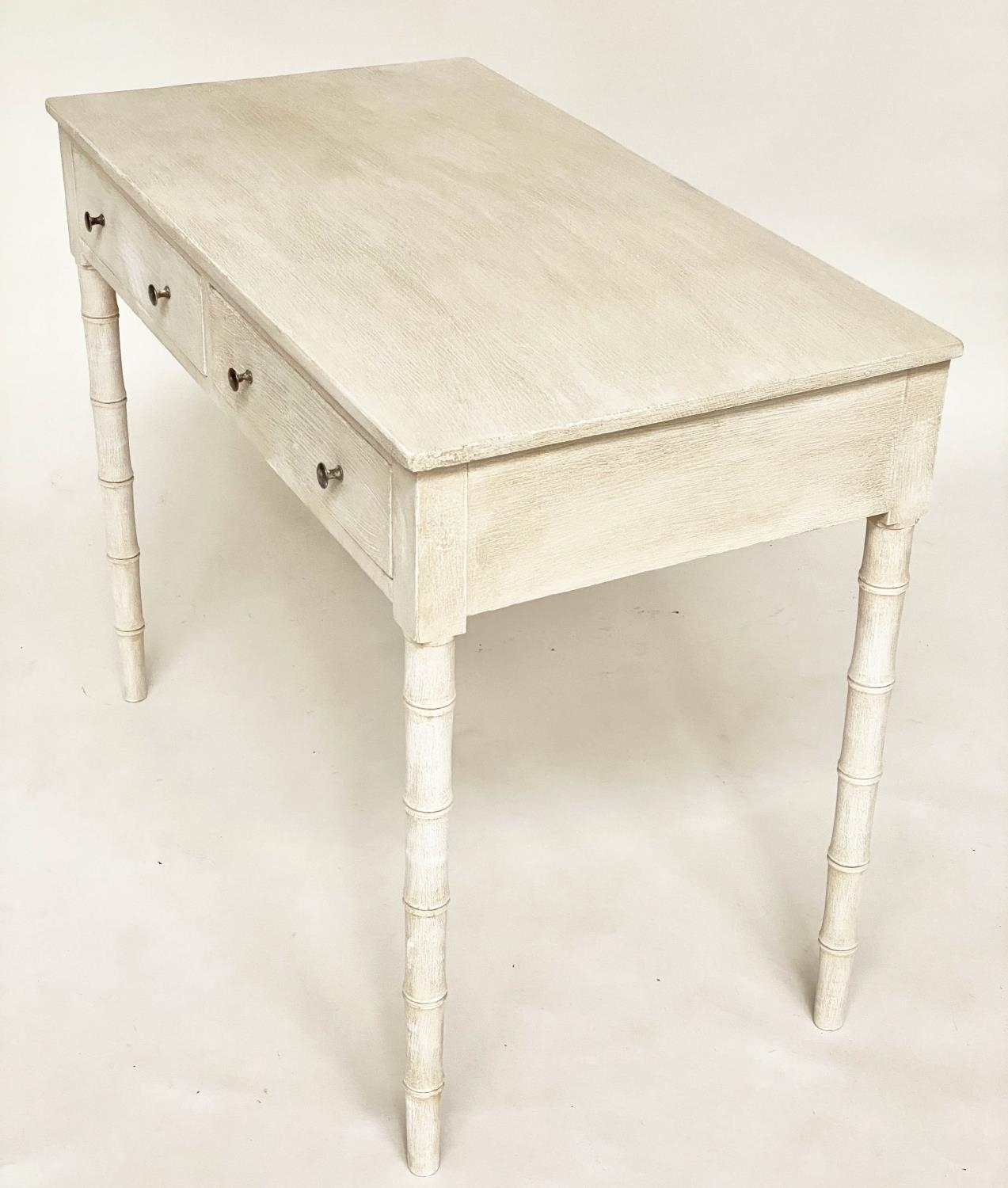 FAUX BAMBOO WRITING TABLE, early 19th century grey painted with two frieze drawers and faux bamboo - Image 6 of 11