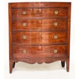 HALL CHEST, Regency flame mahogany and crossbanded of adapted shallow proportions with inlaid frieze