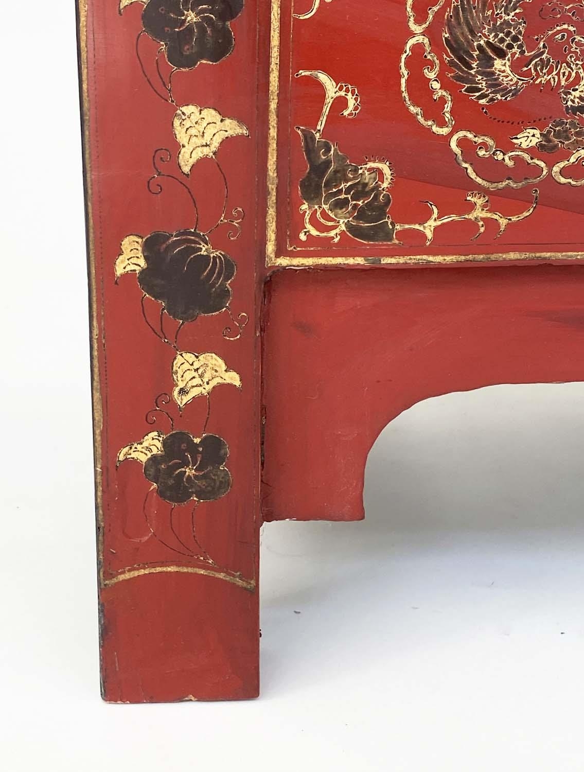 CHINESE CABINETS, a pair, early 20th century scarlet lacquered Chinoiserie gilt decorated and - Image 4 of 11