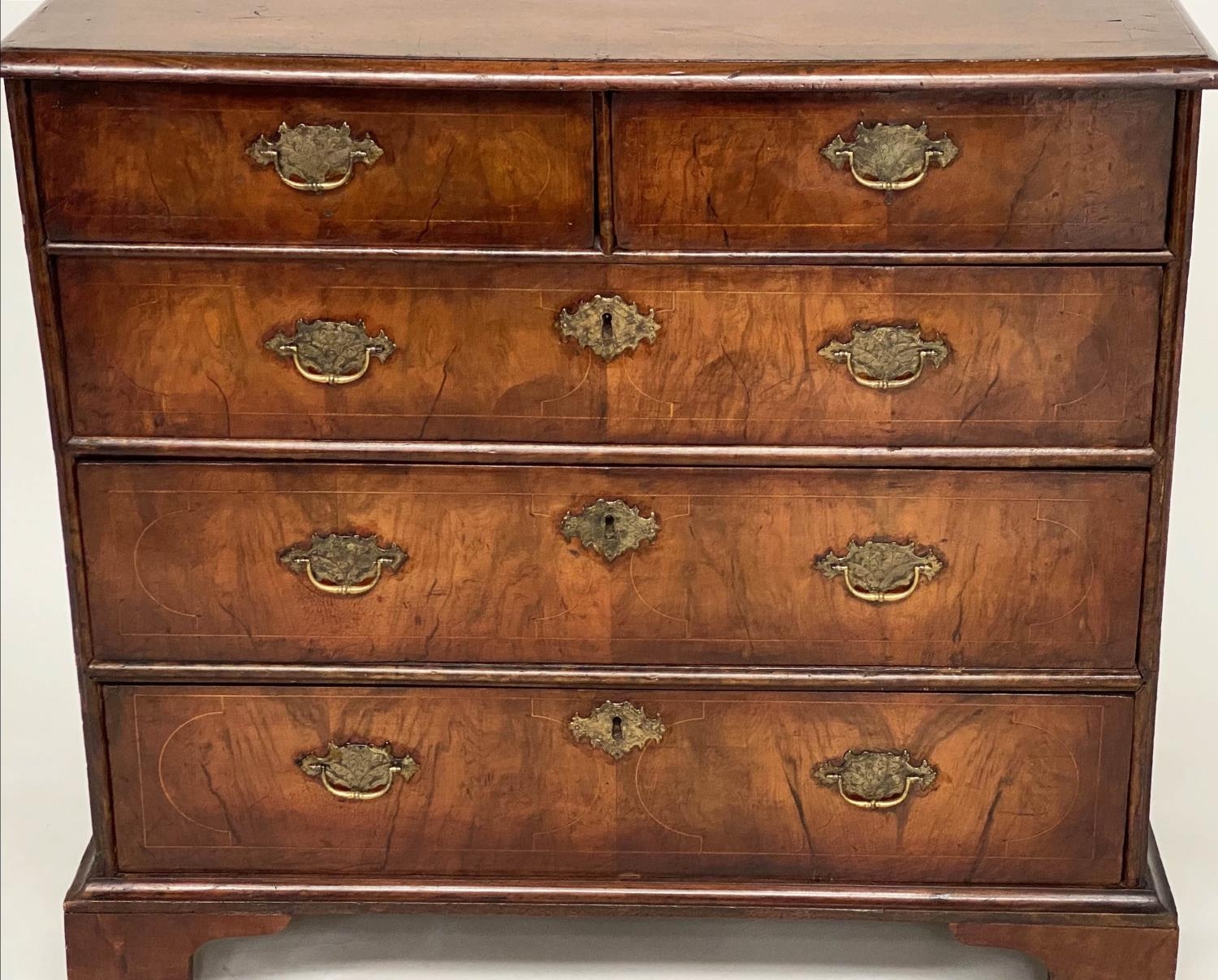 CHEST, early 18th century English Queen Anne figured walnut with two short and three long drawers, - Image 2 of 9