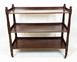 BUFFET, 97cm H x 109cm x 48cm, Victorian mahogany of three tiers on brass castors.