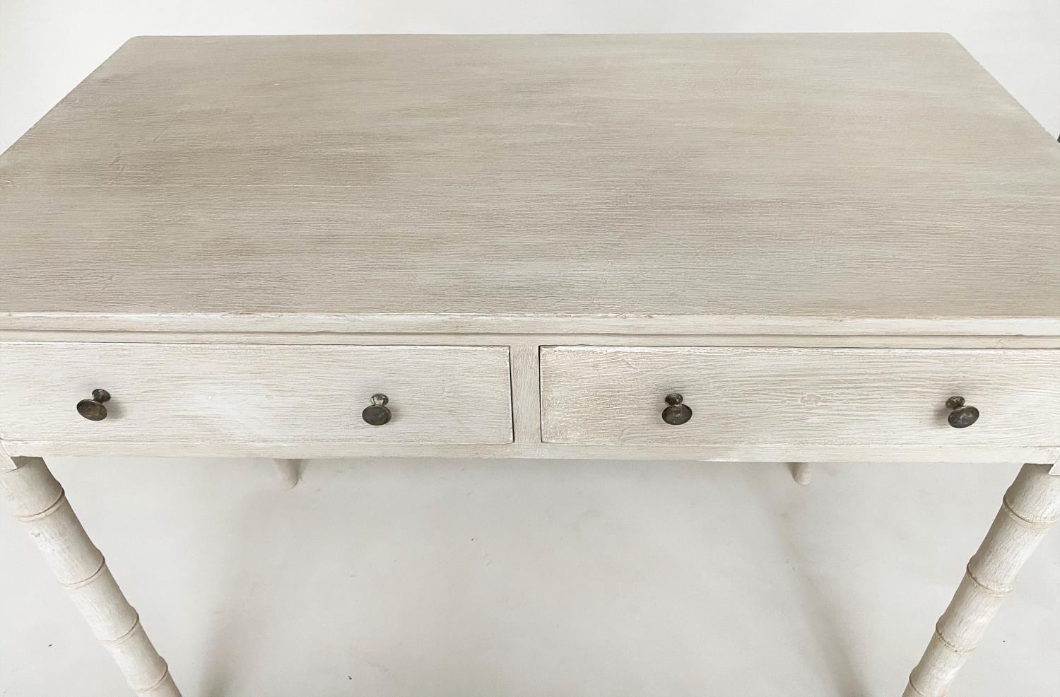 FAUX BAMBOO WRITING TABLE, early 19th century grey painted with two frieze drawers and faux bamboo - Image 8 of 11