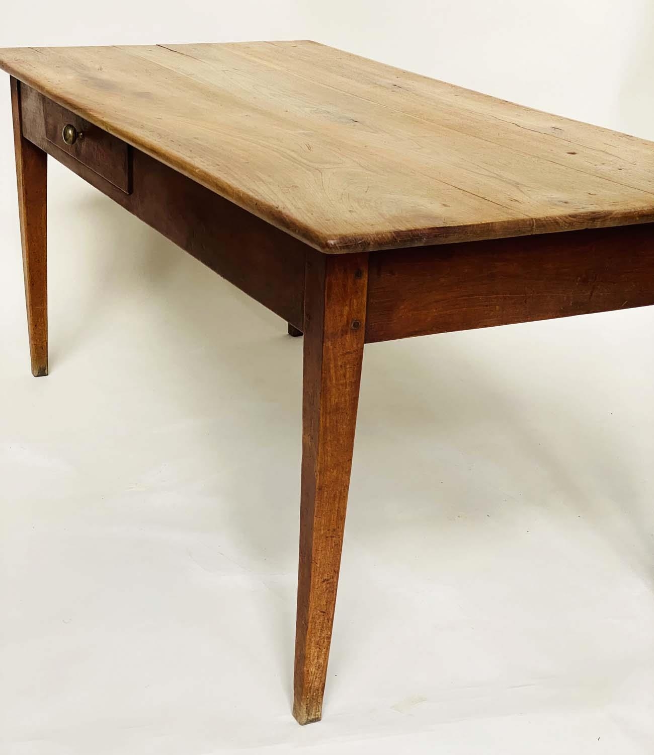 FARMHOUSE TABLE, 19th century French cherrywood with planked top opposing frieze drawers and - Image 4 of 10