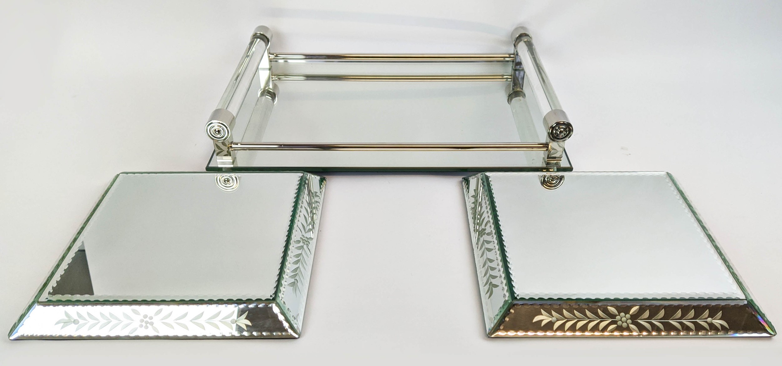 WILLIAM YEOWARD TRAY, mirrored tray with perspex handles along with a pair of etched mirrored - Image 2 of 9