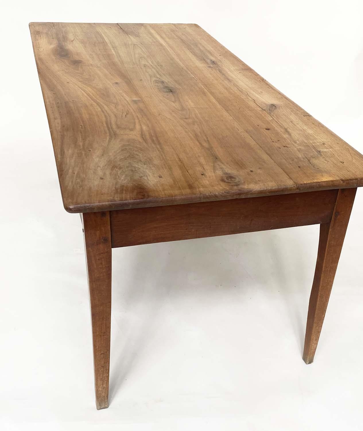 FARMHOUSE TABLE, 19th century French cherrywood with planked top opposing frieze drawers and - Image 2 of 10