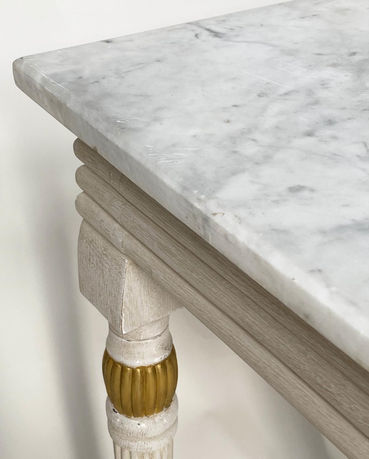 CONSOLE TABLE, Regency style grey painted and parcel gilt, with reeded frieze and supports with grey - Image 9 of 10