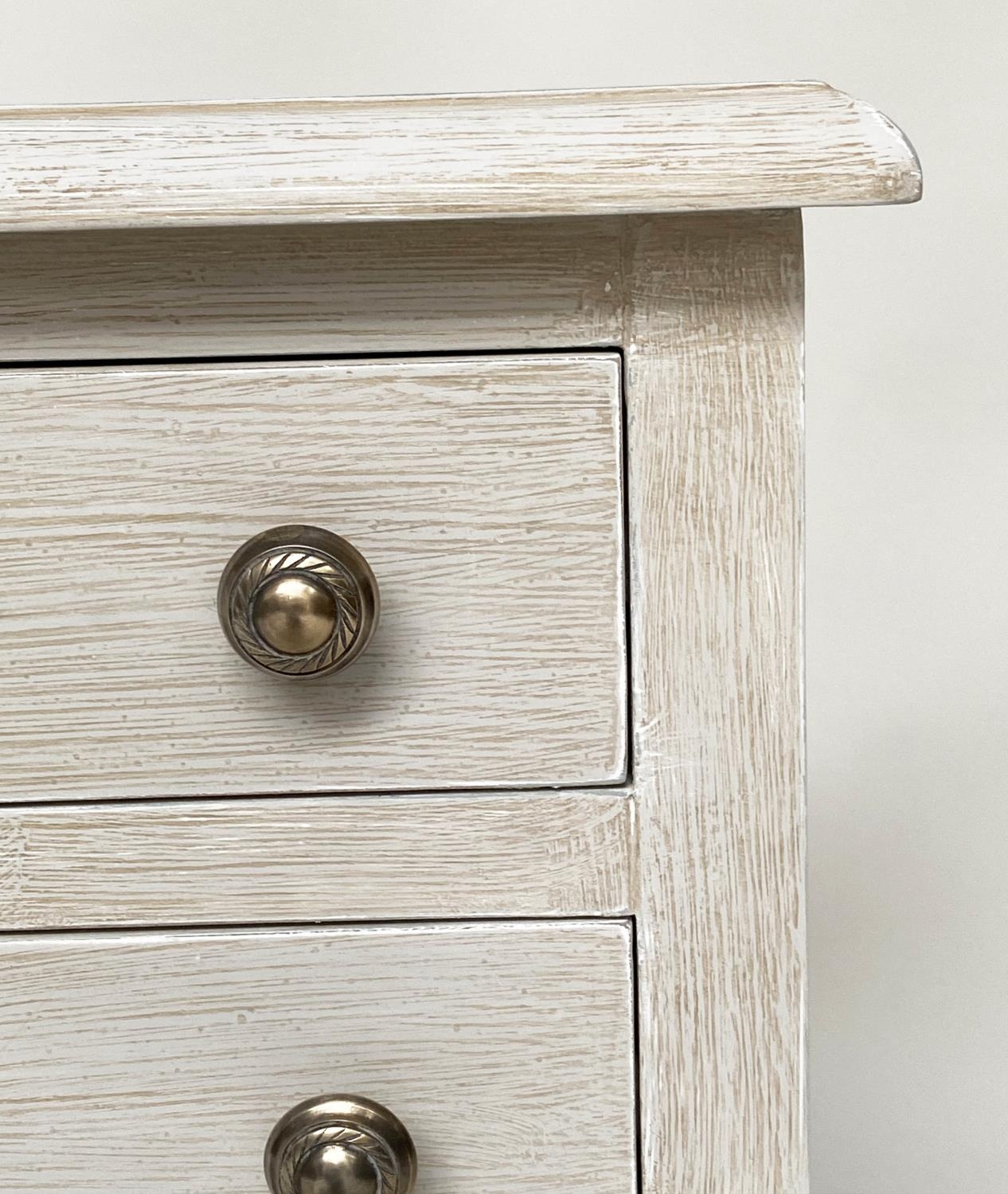 BEDSIDE/LAMP TABLES, a pair, French Louis XV style traditionally grey painted each with two drawers, - Image 5 of 11