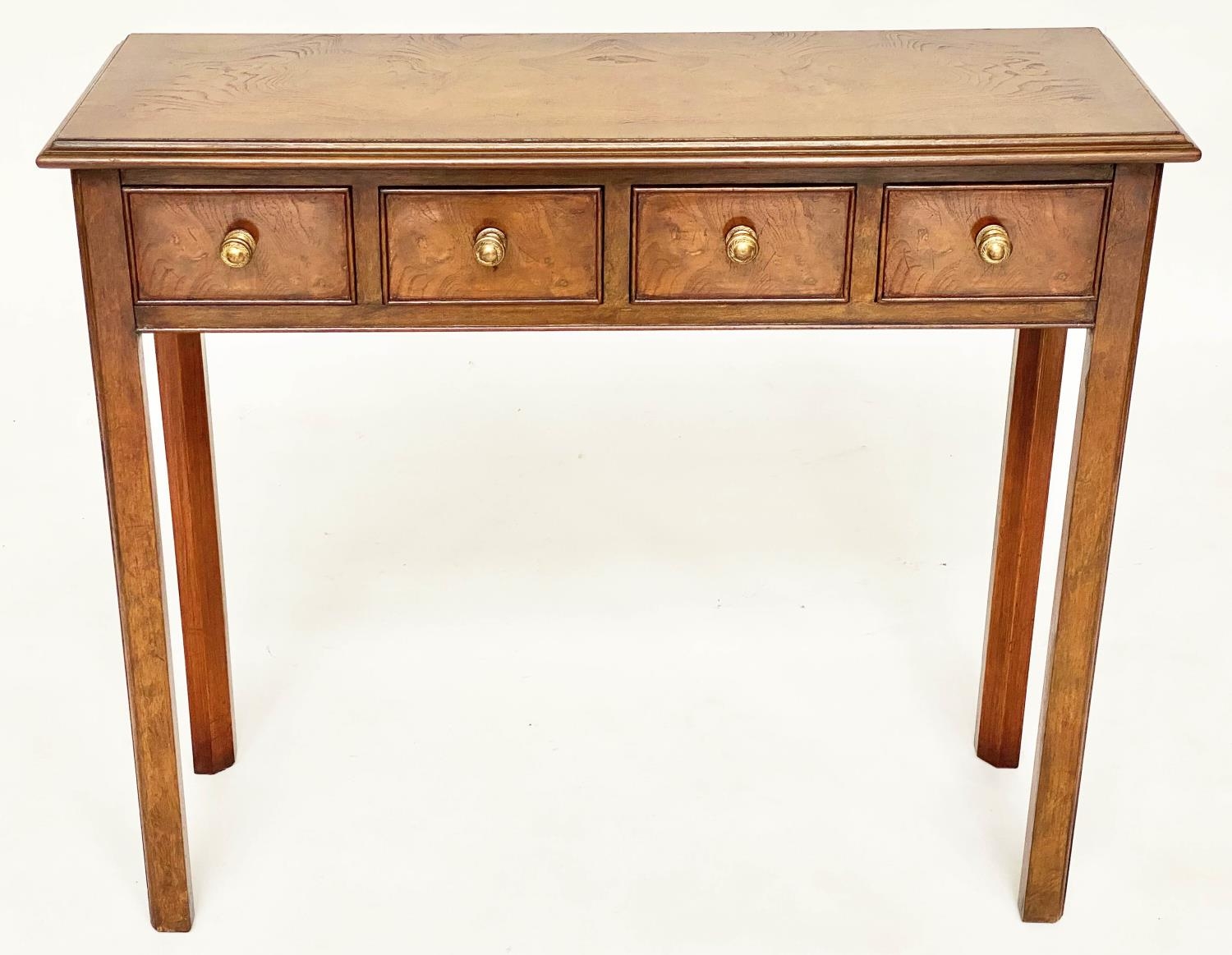 HALL TABLE, George III design burr walnut and crossbanded with four frieze drawers and inner - Image 9 of 11