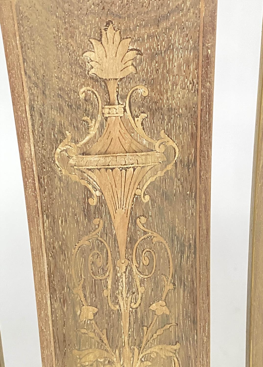 HALL SEAT, Edwardian mahogany and satinwood inlay with rail and marquetry splat back, and studded - Image 9 of 9