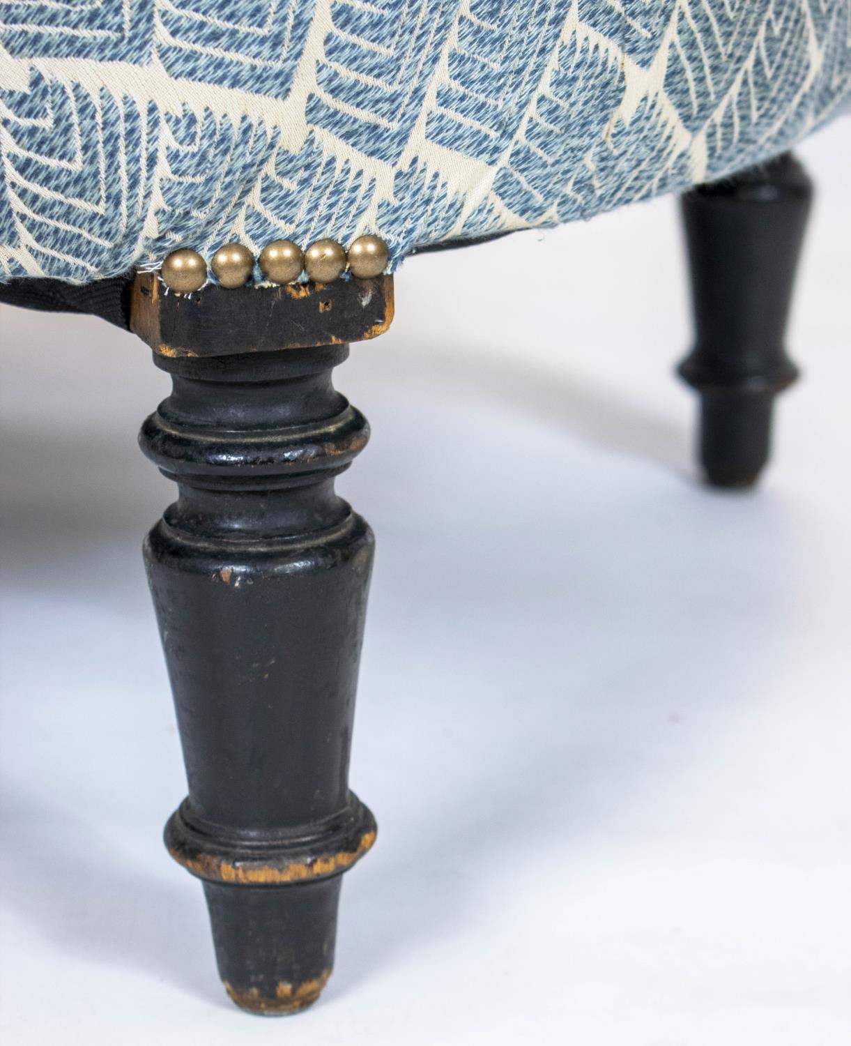 ARMCHAIR, 73cm H x 68cm, Napoleon III ebonised in Guy Goodfellow patterned fabric. - Image 5 of 5