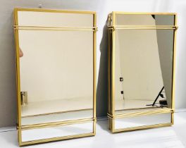WALL MIRRORS, a pair, 81cm high, 51cm wide, gilt metal frames. (2)