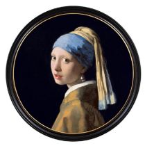 AFTER JAN VERMEER, 'Girl with a Pearl Earring' lithograph, 104cm D, framed.