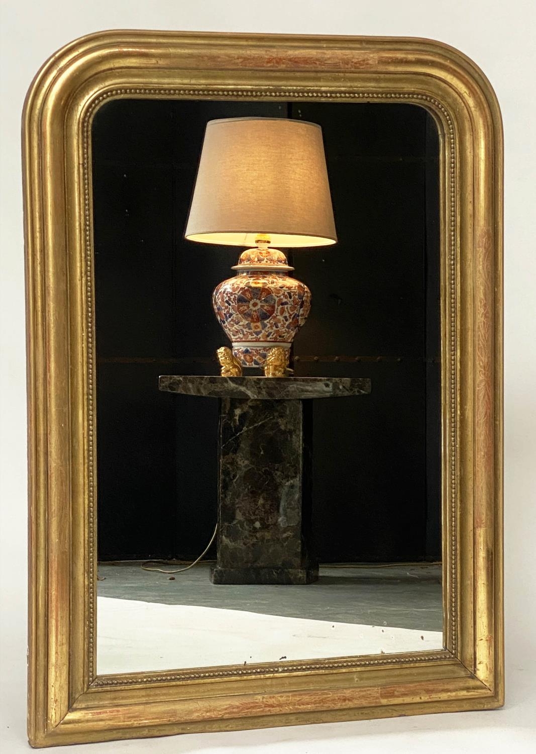 OVERMANTEL, 19th century French giltwood and gesso with arched beaded and incised frame, 74cm W x - Image 8 of 8