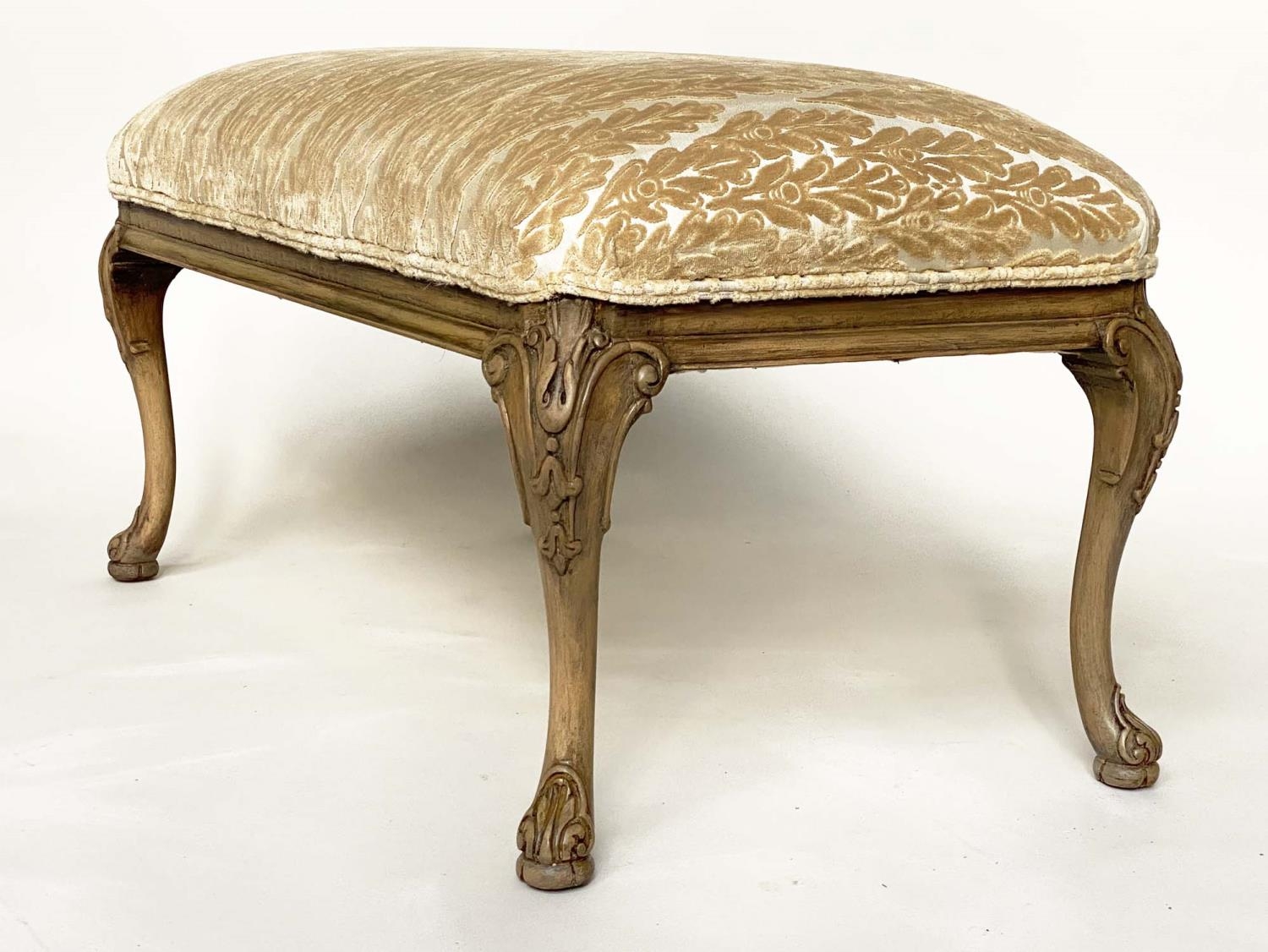 WINDOW SEAT, 18th century style walnut with brocade upholstery and cabriole supports, 98cm W x - Image 2 of 10