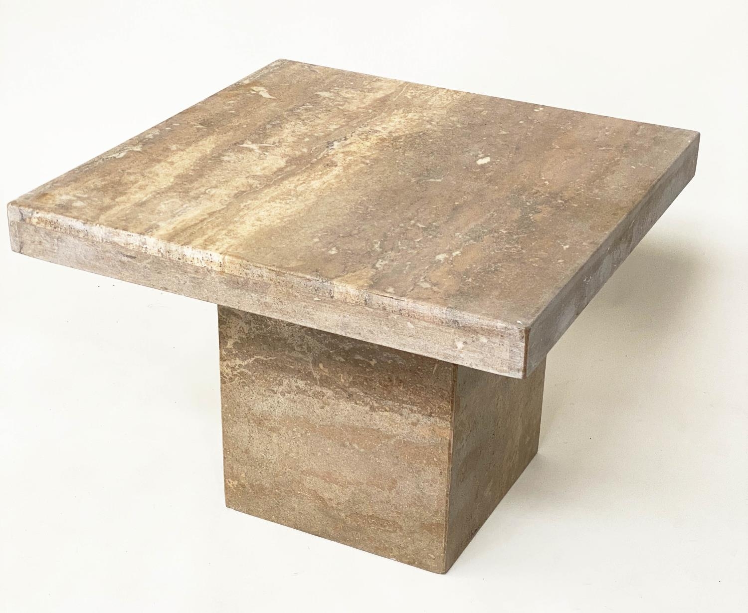 TRAVERTINE LOW TABLE, 1970's Italian marble square on plinth base, 65cmx 65cmx 47cm H. - Image 2 of 6