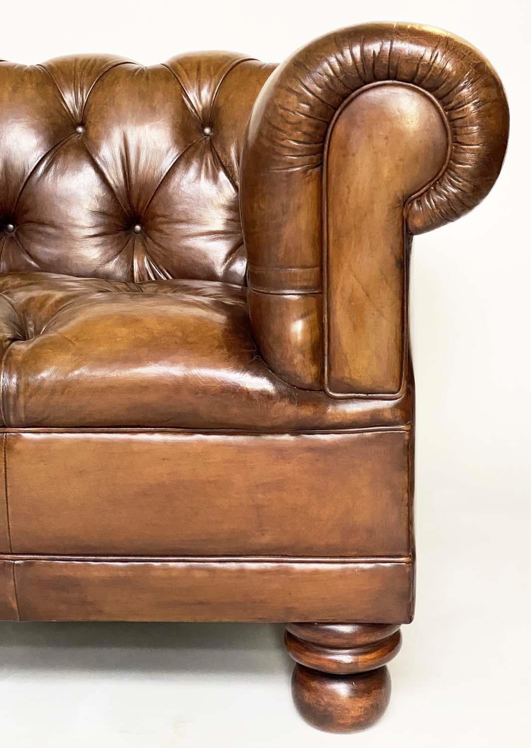 CHESTERFIELD SOFA, vintage natural mid brown deep buttoned leather, 180cm W. - Image 2 of 8