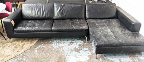 NATUZZI CORNER SOFA, 160cm D x 310cm, black leather.