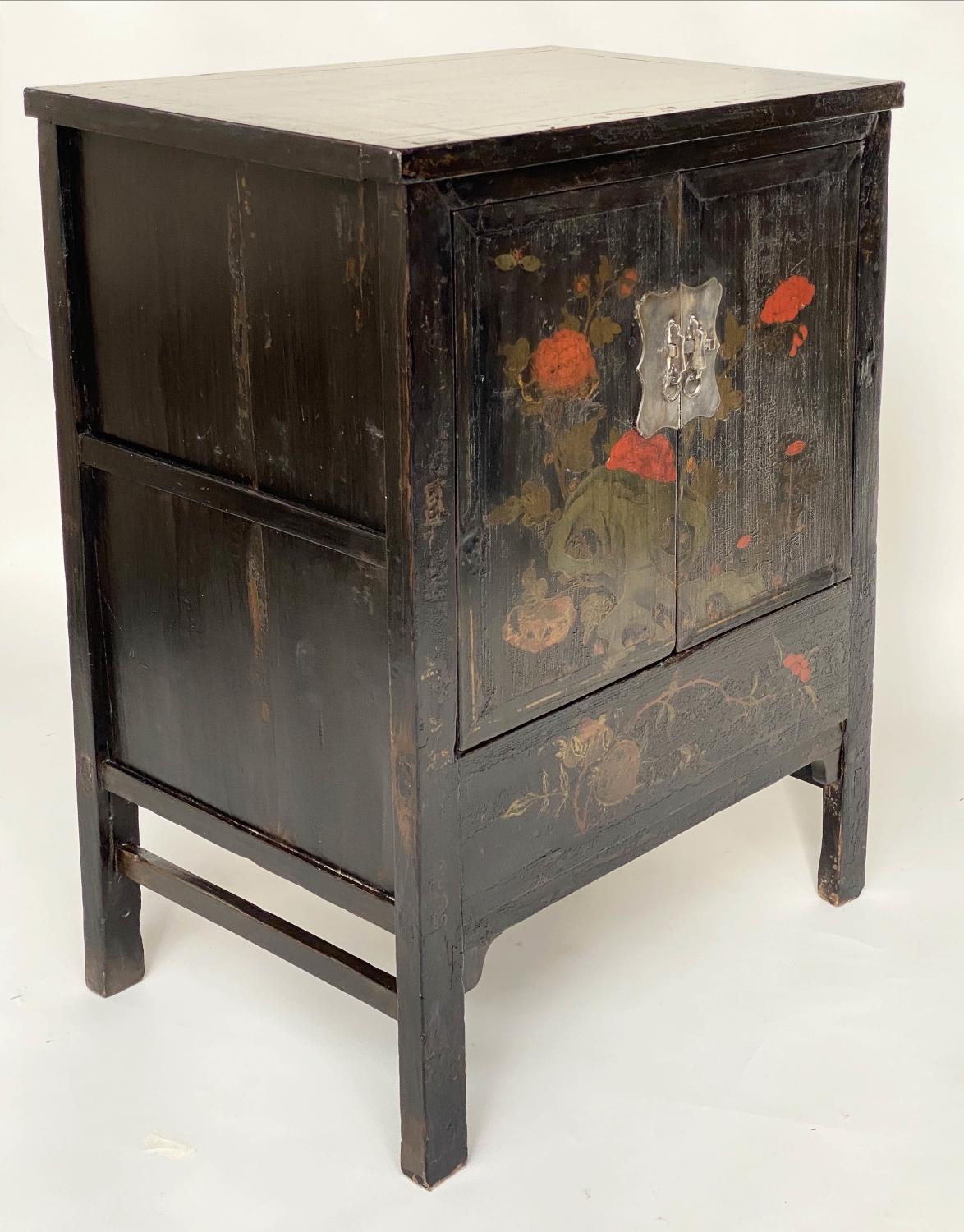 CHINESE CABINETS, a pair, early 20th century black lacquered and gilt Chinoiserie decorated each - Image 8 of 13