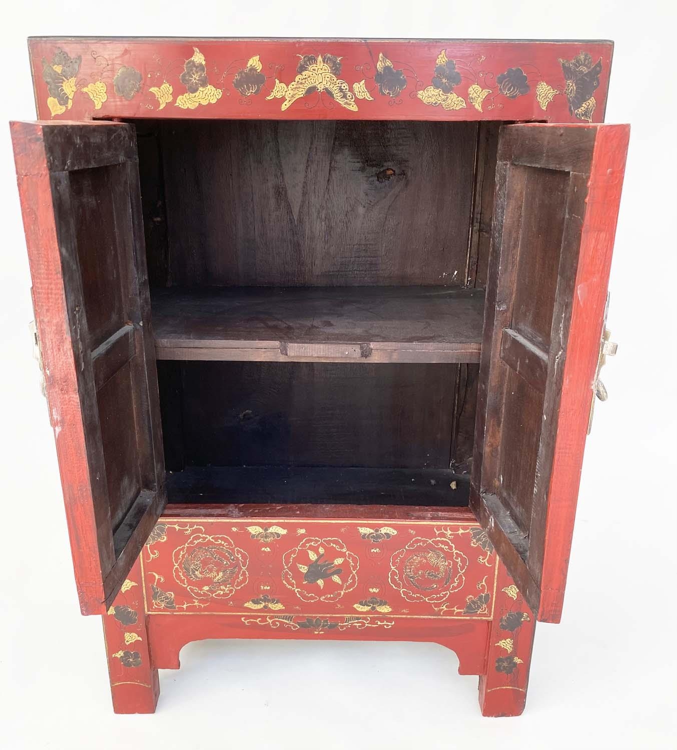 CHINESE CABINETS, a pair, early 20th century scarlet lacquered Chinoiserie gilt decorated and - Image 6 of 11