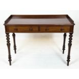 WRITING TABLE, 77cm H x 107cm x 51cm, Victorian mahogany with two drawers.