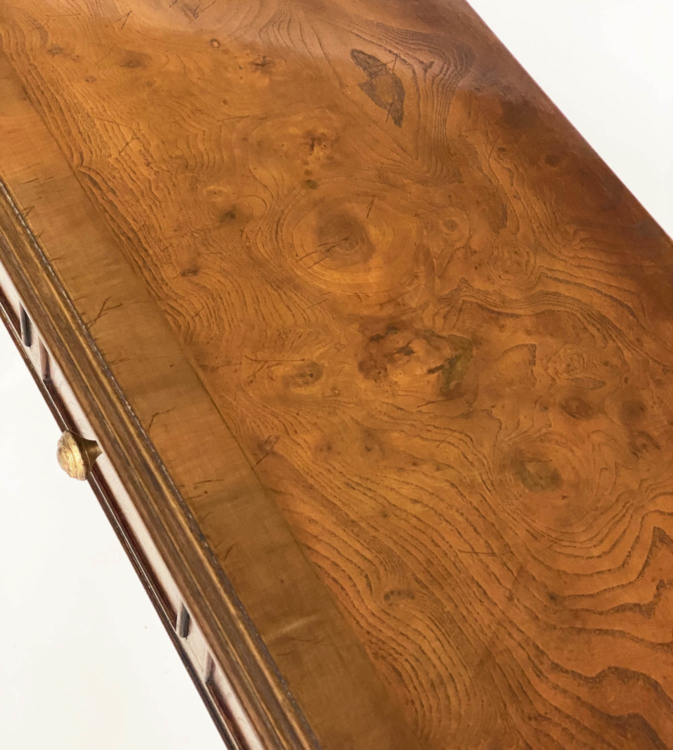 HALL TABLE, George III design burr walnut and crossbanded with four frieze drawers and inner - Image 5 of 11