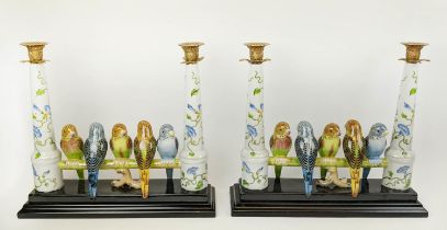CANDELABRA, a pair, 40cm x 12cm x 35cm, glazed ceramic, in the form of birds on a branch. (2)