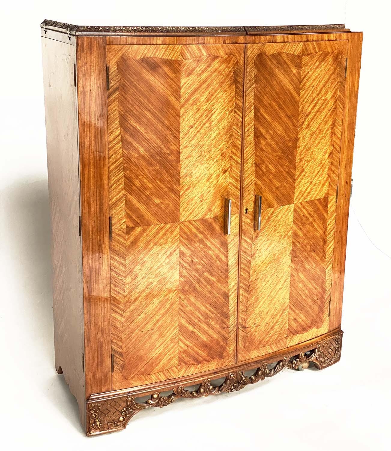 ART DECO BAR, French style Kingwood of bowed outline with foldout bar and glazed doors to back, 90cm - Image 13 of 18