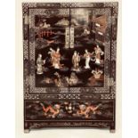CHINESE CABINET, early 20th century, black lacquered and silvered metal mounted with polychrome