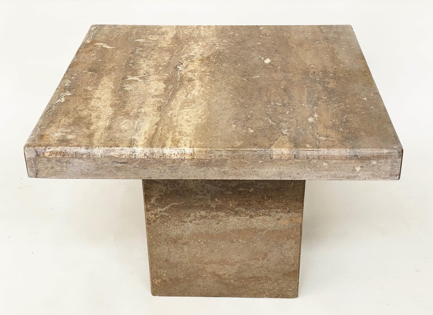 TRAVERTINE LOW TABLE, 1970's Italian marble square on plinth base, 65cmx 65cmx 47cm H. - Image 3 of 6