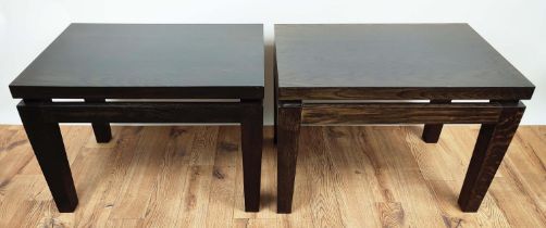 SIDE TABLES, a pair, dark wood construction, 70cm x 45cm x 50cm. (2)