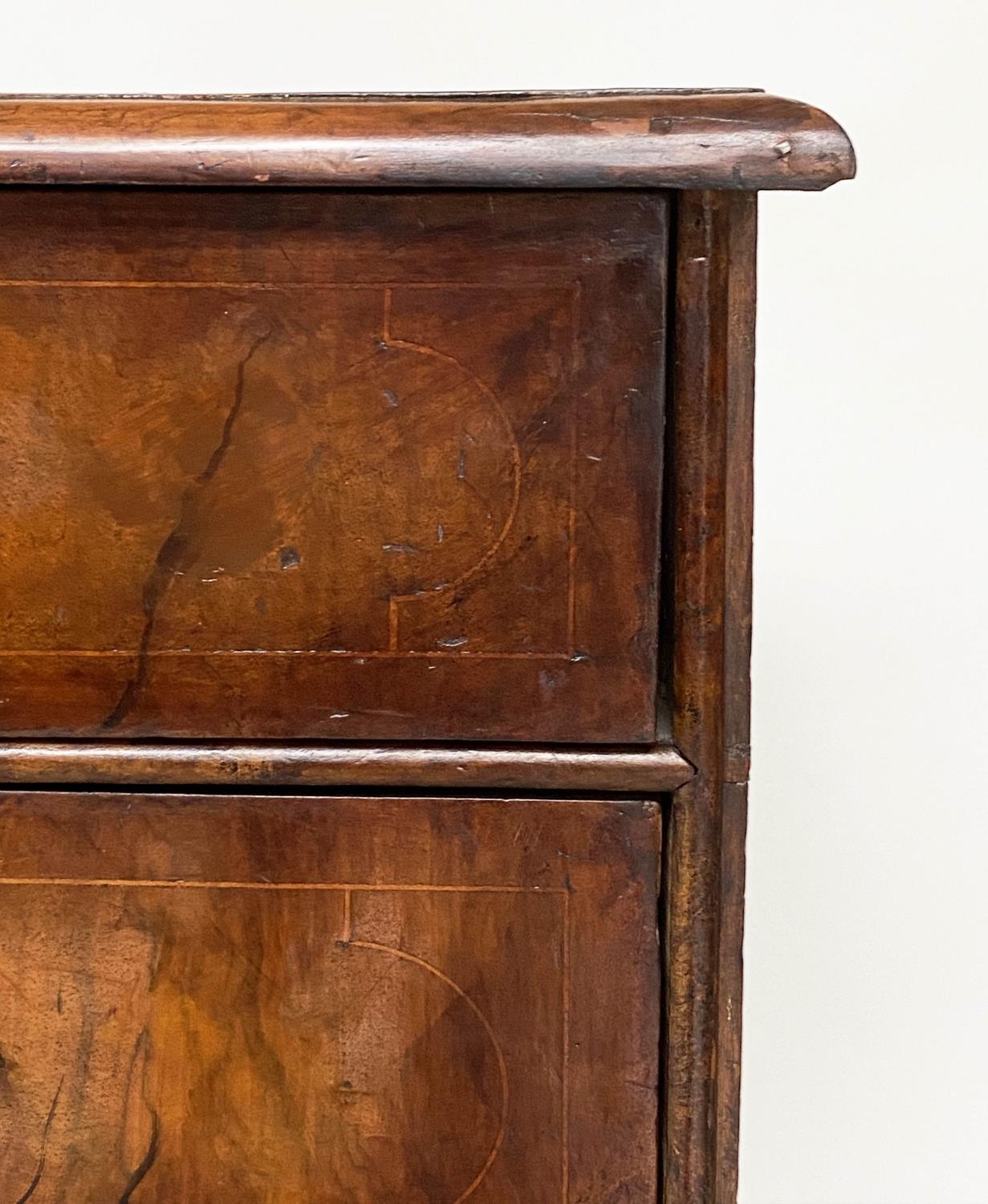 CHEST, early 18th century English Queen Anne figured walnut with two short and three long drawers, - Image 3 of 9