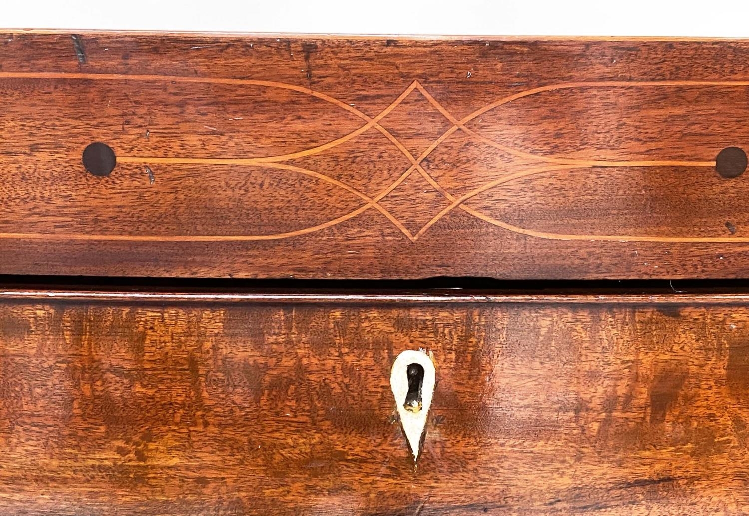 HALL CHEST, Regency flame mahogany and crossbanded of adapted shallow proportions with inlaid frieze - Image 9 of 10