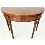CARD TABLE, George III Irish figured mahogany and crossbanded with satinwood patera headed stop