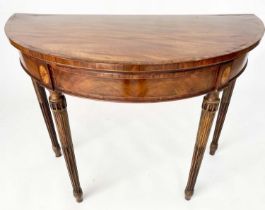 CARD TABLE, George III Irish figured mahogany and crossbanded with satinwood patera headed stop