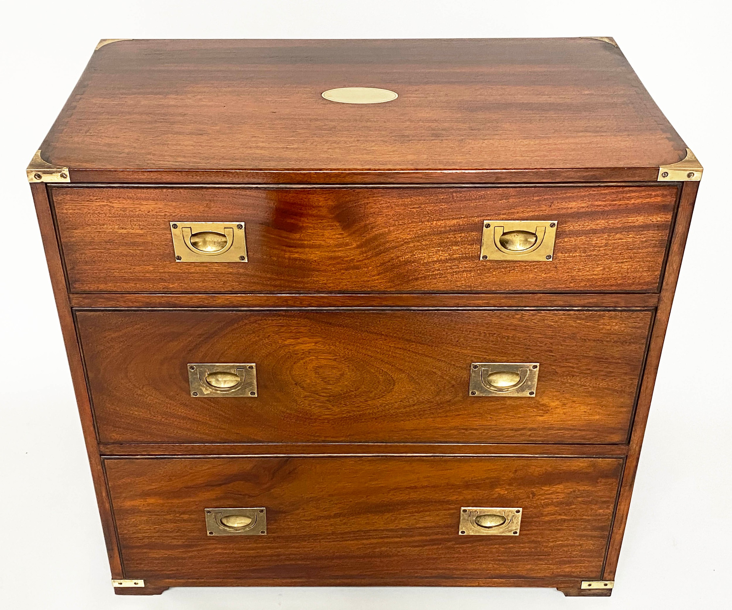 CAMPAIGN STYLE CHESTS, a pair, mahogany and brass bound each with three drawers, 80cm W x 45cm D x - Image 5 of 10