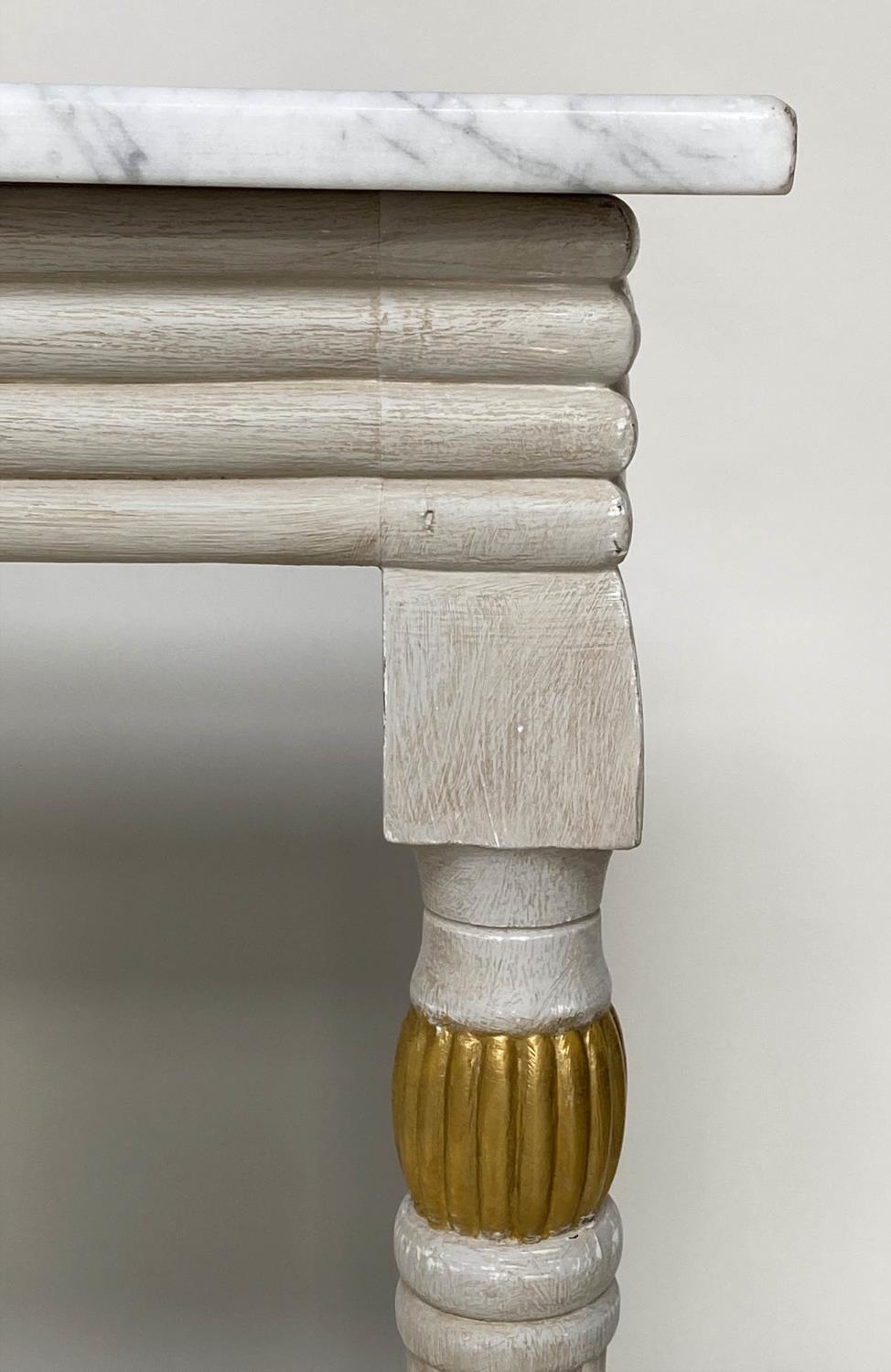 CONSOLE TABLE, Regency style grey painted and parcel gilt, with reeded frieze and supports with grey - Image 4 of 10